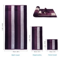 YNester 3 Pack 100% Cotton Towel Sets, Natural Eco Luxury Stripe Super Soft Cotton